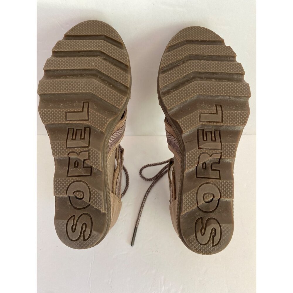 Sorel Joanie ll Lace Webbing Ash Brown Open Toe Cut Out Wedge Heel Sandal 8 - Picture 7 of 7